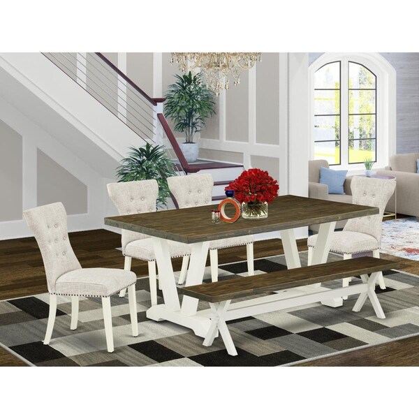 East West Furniture 6 Piece V-Style Dinette Room Set - Linen White V077GA235-6 - main